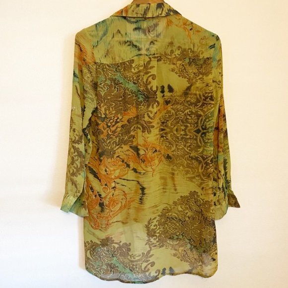New Directions Sheer Button Front Floral Blouse - Picture 5 of 6